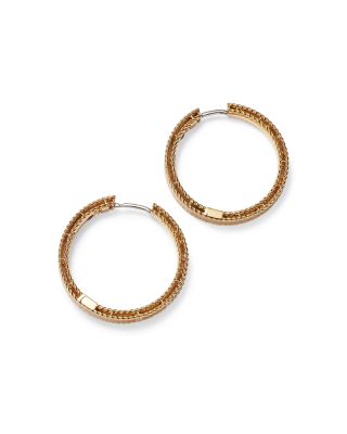 18K Yellow Gold Diamond Princess Diamond Hoop Earrings 
