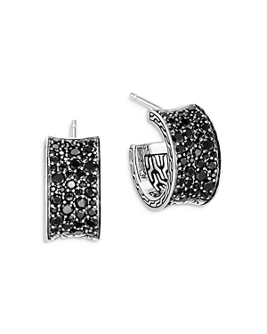 John Hardy Sterling Silver Classic Chain Extra Small Hoop Earrings With Treated Black Sapphire & Black Spinel In Silver