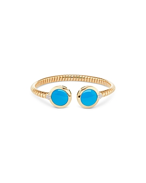 Marina B 18K Yellow Gold Soleil Turquoise & Diamond Cuff Bangle Bracelet