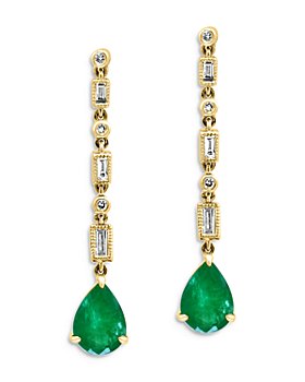 Bloomingdale's - Emerald & Diamond Linear Drop Earrings in 14K Yellow Gold - 100% Exclusive