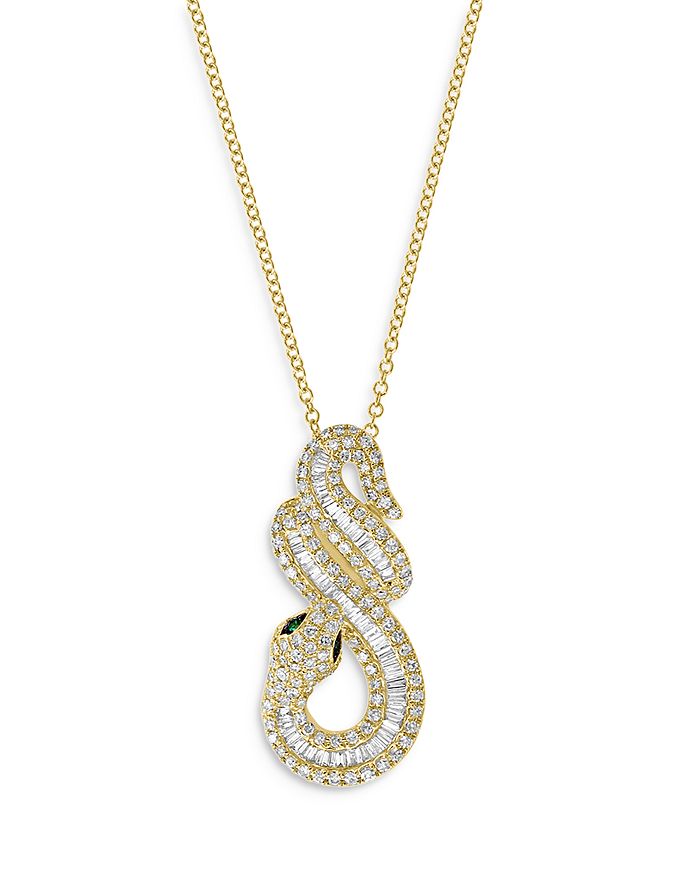 Bloomingdale's - Emerald & Diamond Snake Pendant Necklace in 14K Yellow Gold, 18 inch - 100% Exclusive