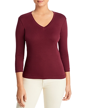 Three Dots Solid V-neck Tee In Port Royal