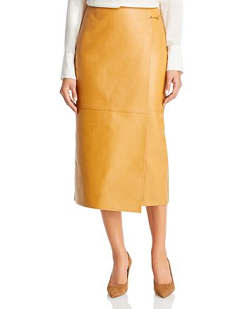 Tory Burch Leather Faux Wrap Midi Skirt | Bloomingdale's