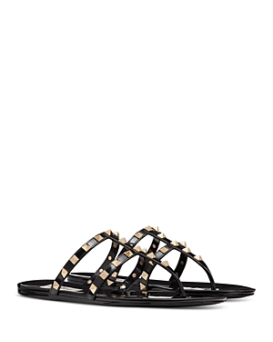 Valentino Garavani Summer Rockstud Thong Sandals In Black