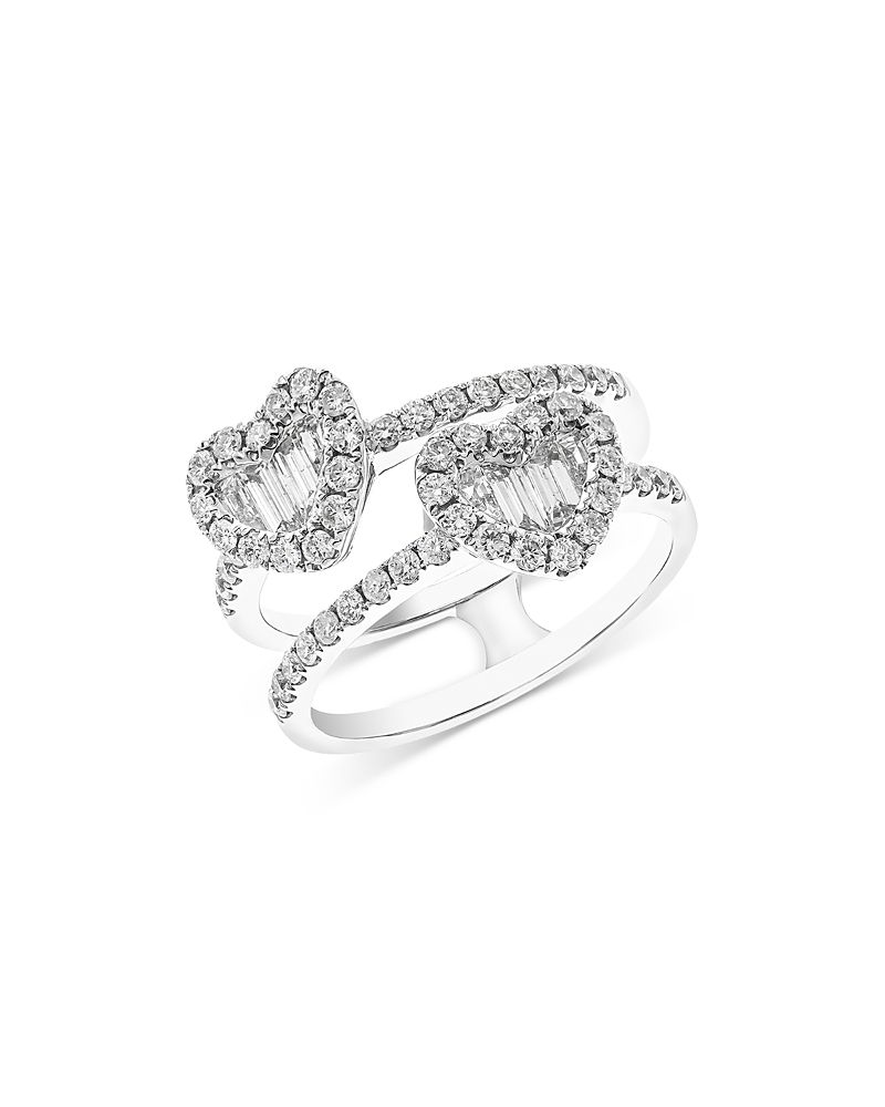 Bloomingdale's Diamond Double Row Heart Ring In 14k White Gold, 1.15 Ct. T. W. - Exclusive In White