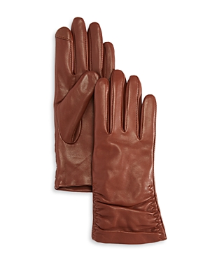Shop Fownes Metisse Ruched Leather Tech Gloves In Luggage