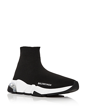 Balenciaga Speed Lt Logo-print Stretch-knit High-top Sneakers In Noir/white/clear