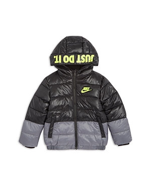 Nike Boys' Color Block Hooded Down Jacket - Little Kid In Black