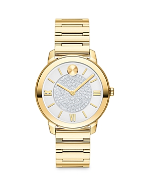 Movado Bold Luxe Two Tone Crystal Pave Dial Watch, 32mm In White/gold