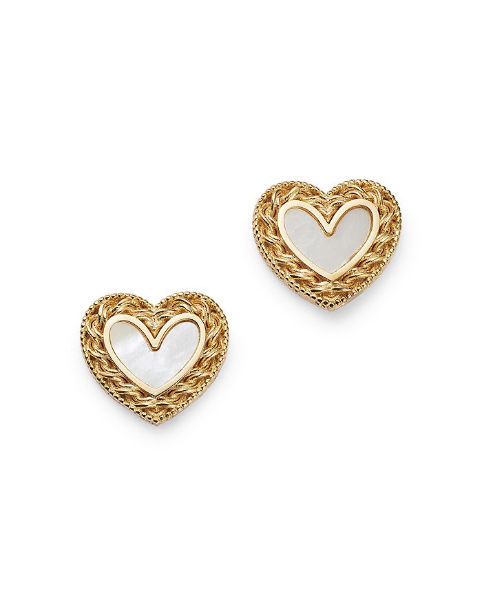 Bloomingdale's - Mother of Pearl Heart Stud Earrings in 14K Yellow Gold - 100% Exclusive