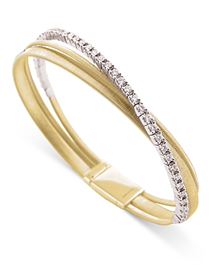 Shop Marco Bicego 18k Yellow Gold Masai Diamond Crossover Bangle Bracelet In White/gold