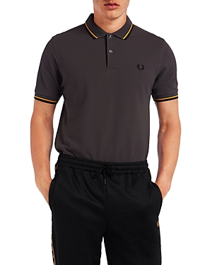 Fred Perry Twin Tipped Slim Fit Polo In Gunmetal/gold/black