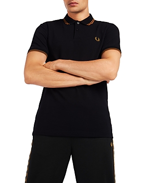 Fred Perry Twin Tipped Slim Fit Polo In Black/dark Caramel