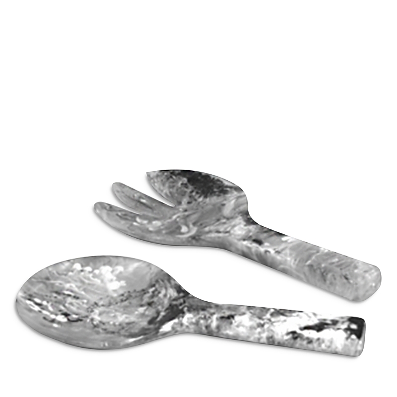 Nashi Short Handle Salad Serving Set In Black Swirl
