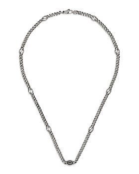 Gucci - Sterling Silver Black Enamel Double G Logo Curb Link Chain Necklace, 19.7"