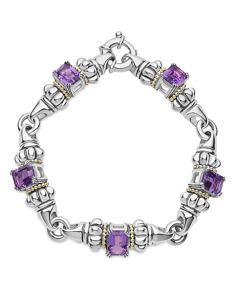 Lagos Glacier Sterling Silver, 18k Gold & Amethyst Five Link Bracelet In Silver/purple
