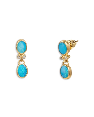 Gurhan 24k Yellow Gold Rune Opal & Diamond Drop Earrings In Blue/gold