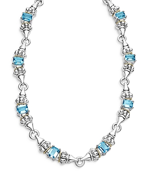 LAGOS 18K YELLOW GOLD & STERLING SILVER GLACIER BLUE TOPAZ COLLAR NECKLACE, 16,04-80139-B16