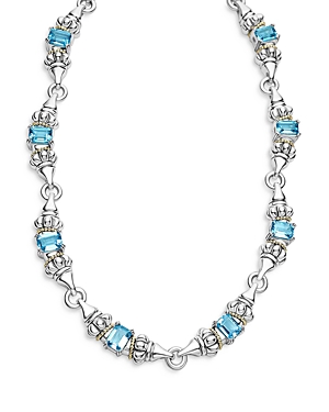 Lagos 18k Yellow Gold & Sterling Silver Glacier Blue Topaz Collar Necklace, 16 In Silver/blue