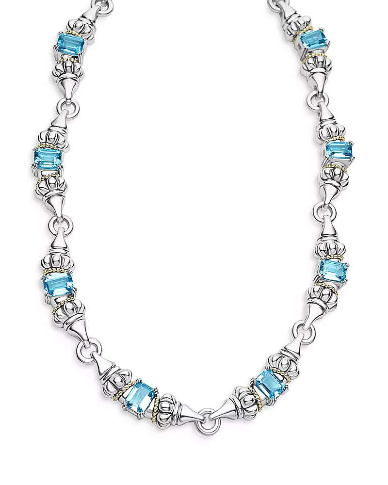 Lagos 18K Yellow Gold & Sterling Silver Glacier Blue Topaz Collar Necklace, 16