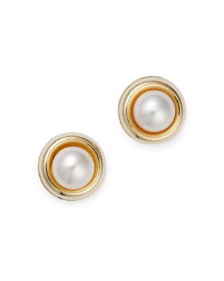 Bloomingdale's Fine Collection - Cultured Freshwater Pearl Polished Frame Stud Earrings in 14K Yellow Gold