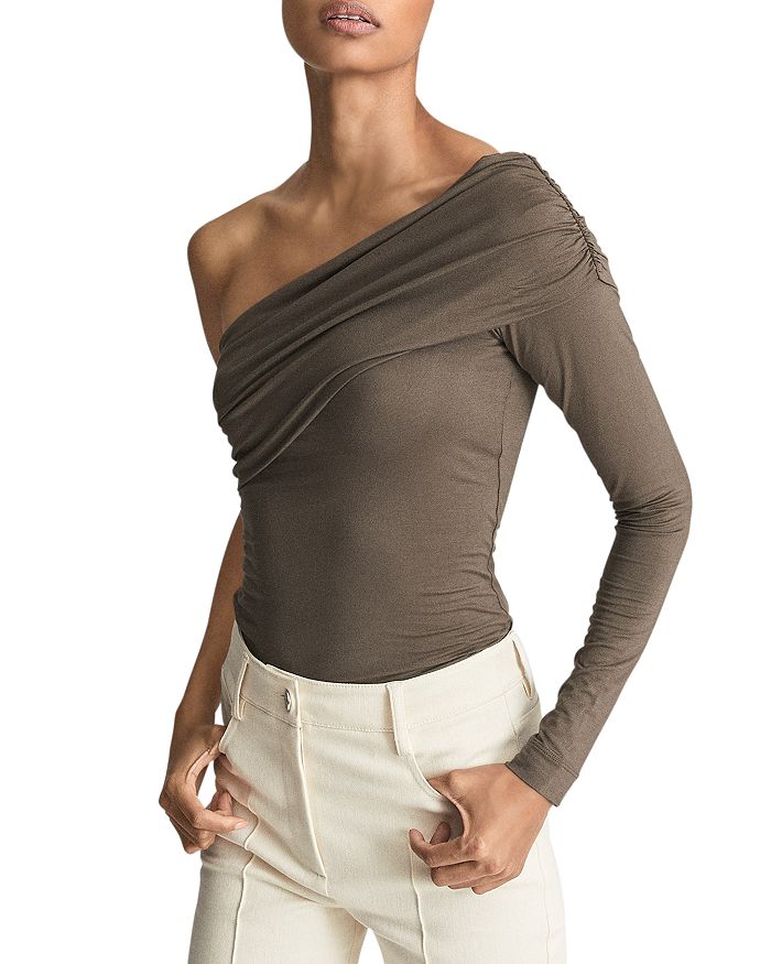 REISS Hayley Ruched One Shoulder Top