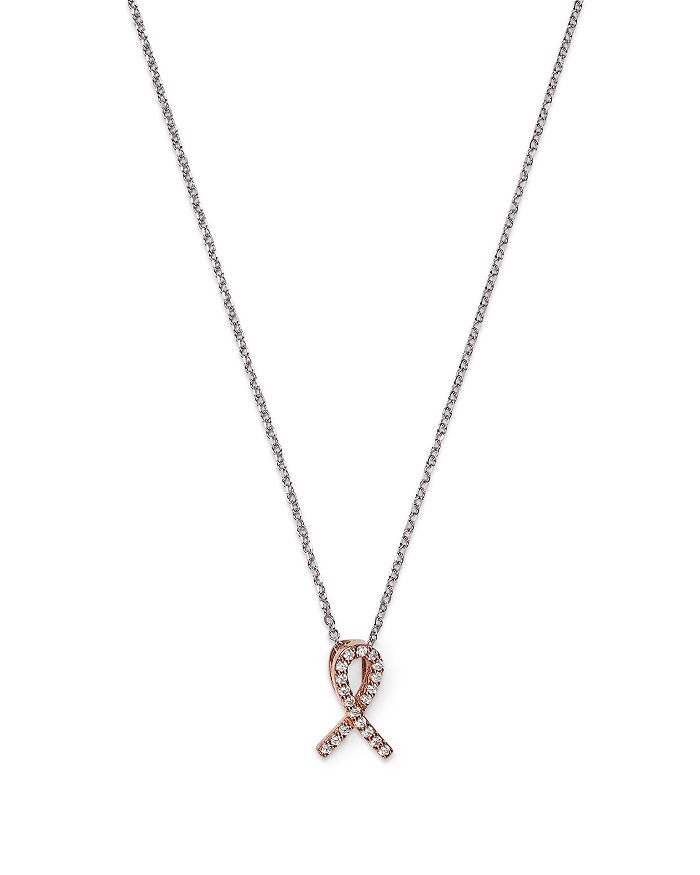 14K White Gold Diamond Cancer Ribbon Necklace