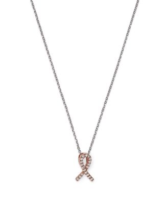 Bloomingdale's Fine Collection Diamond Pink Ribbon Pendant Necklace in ...