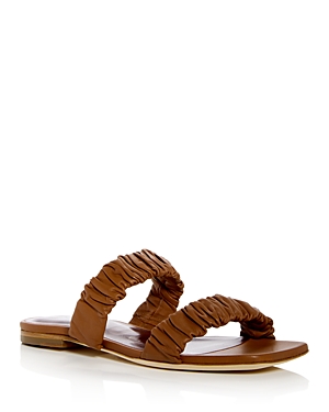 Staud Maya Ruched Leather Double-band Sandals In Tan