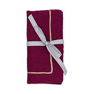 Joanna Buchanan Gold-tone Trim Linen Dinner Napkins, Set Of 2 In Damson