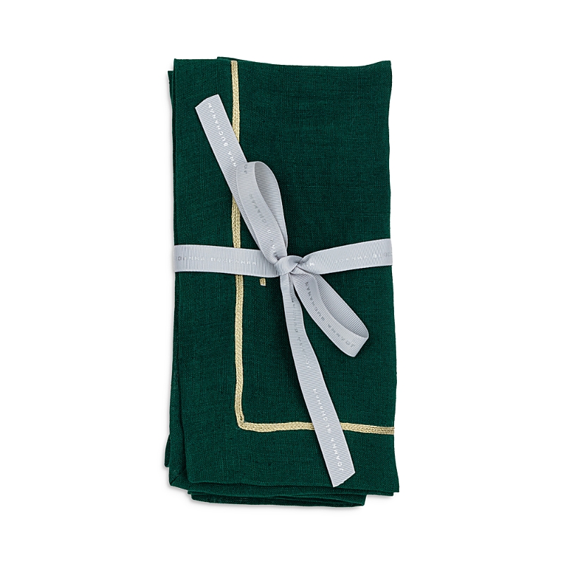 Joanna Buchanan Gold-tone Trim Linen Dinner Napkins, Set Of 2 In Green
