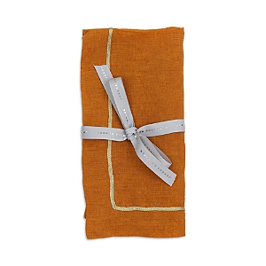 Shop Joanna Buchanan Gold-tone Trim Linen Dinner Napkins, Set Of 2 In Orange