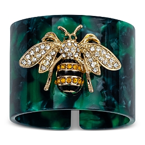 Shop Joanna Buchanan Stripey Bee Resin Tortoiseshell Napkin Rings, Set Of 4 In Green