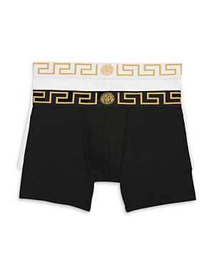 Shop Versace Logo Trunks - Pack Of 2 In Black/white