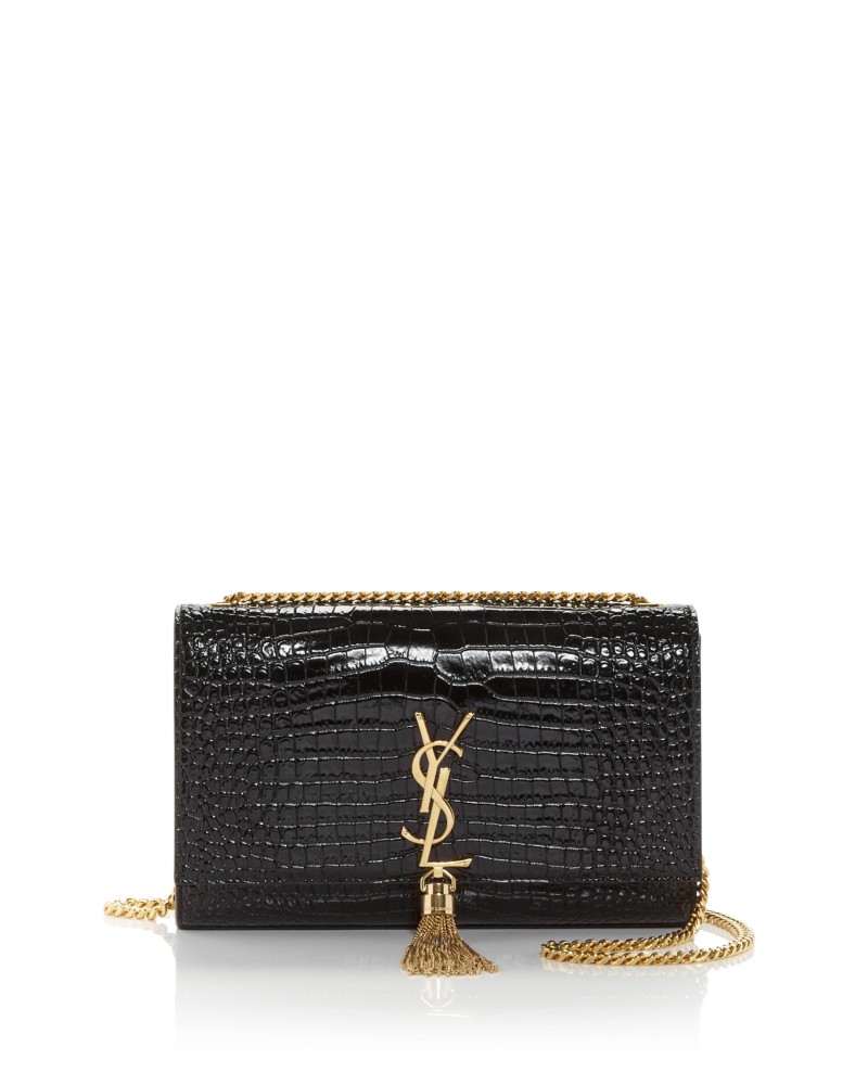 Saint Laurent Kate Medium Tassel Shoulder Bag in Black Croc Leather/Gold