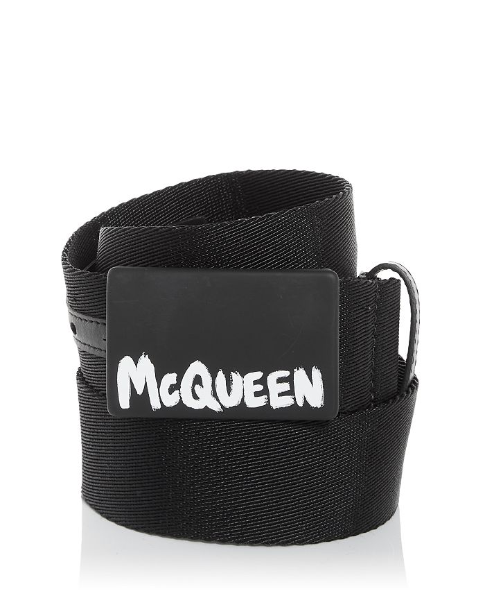 Alexander McQUEEN Men s Graffiti Plaque Buckle Webbing Belt