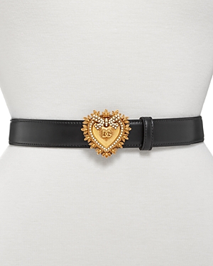 Shop Dolce & Gabbana Women's Embellished Logo Buckle Leather Belt In Black