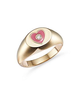 Moon & Meadow - 14K Yellow Gold Diamond & Enamel Heart Ring