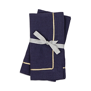 Joanna Buchanan Gold-tone Trim Linen Dinner Napkins, Set Of 2 In Navy