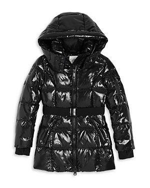 Shop Sam Girls' Soho Belted Down Puffer Jacket - Big Kid In Jet Black