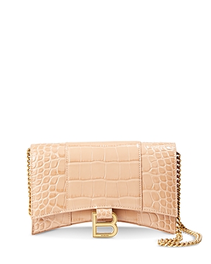 Balenciaga Hourglass Leather Chain Wallet In Light Beige