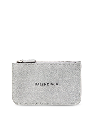 Balenciaga Embossed Leather Mini Card Case In Gray