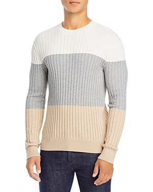 Atm Anthony Thomas Melillo Cotton & Cashmere Ribbed Knit Color Blocked Crewneck Sweater