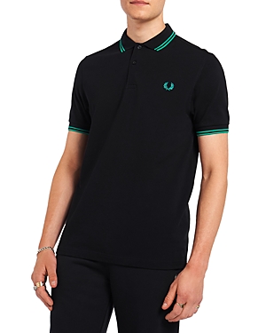 Fred Perry Twin Tipped Slim Fit Polo In Navy/dark Mint