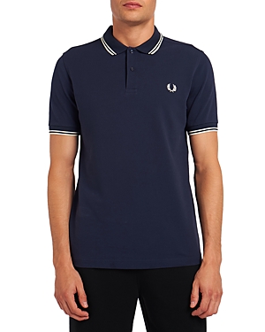 Fred Perry Twin Tipped Slim Fit Polo In French Navy/chalk Pink
