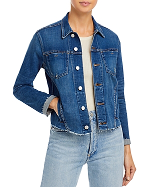 Shop L Agence L'agence Janelle Slim-fit Raw Denim Jacket In Authentique