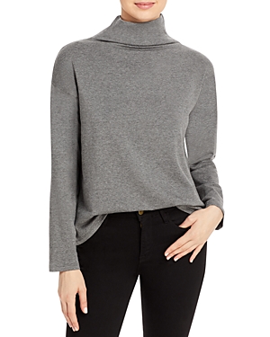 Eileen Fisher Funnel Neck Boxy Top In Ash