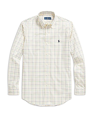 Polo Ralph Lauren Cotton Stretch Poplin Check Classic Fit Button Down Shirt In Yellow/blue Multi