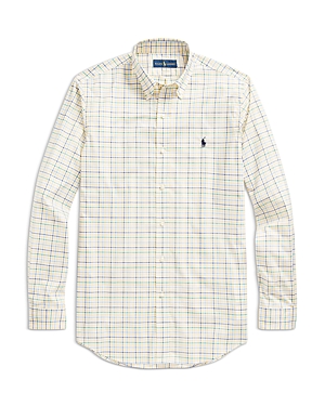 Polo Ralph Lauren Cotton Stretch Poplin Check Classic Fit Button Down Shirt In Yellow/blue Multi