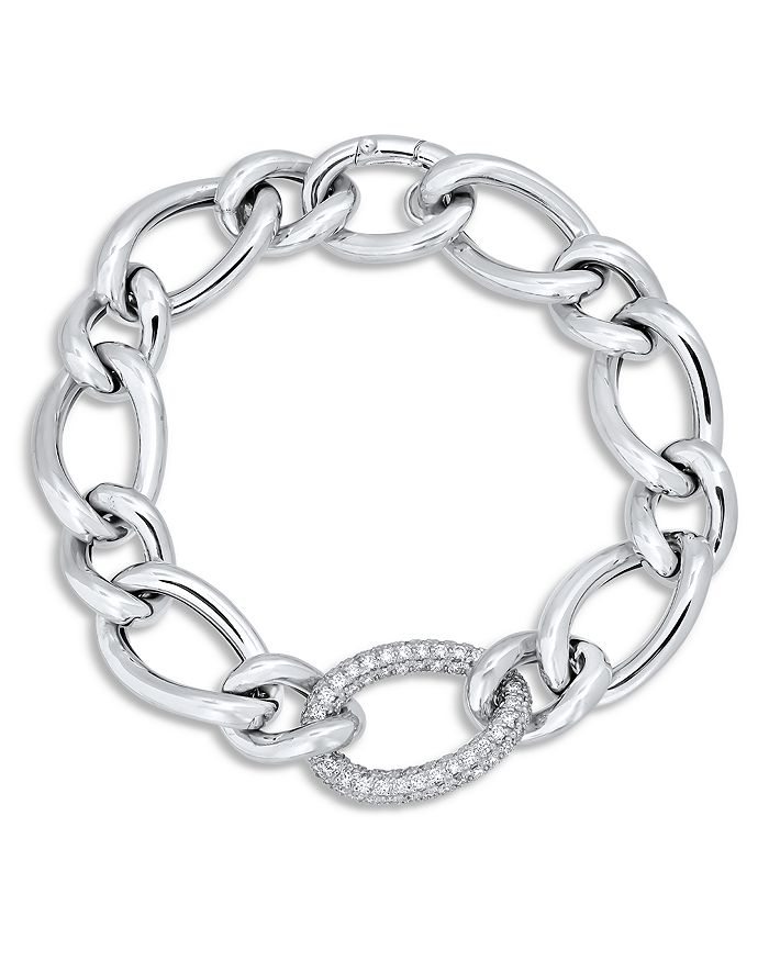 Alberto Amati Sterling Silver Diamond Oval Elongated Link Chain Bracelet